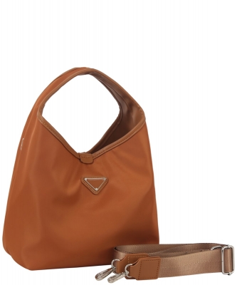 Nylon Triangle Plaque Shoulder Bag MEV-0015 LIGHT BROWN